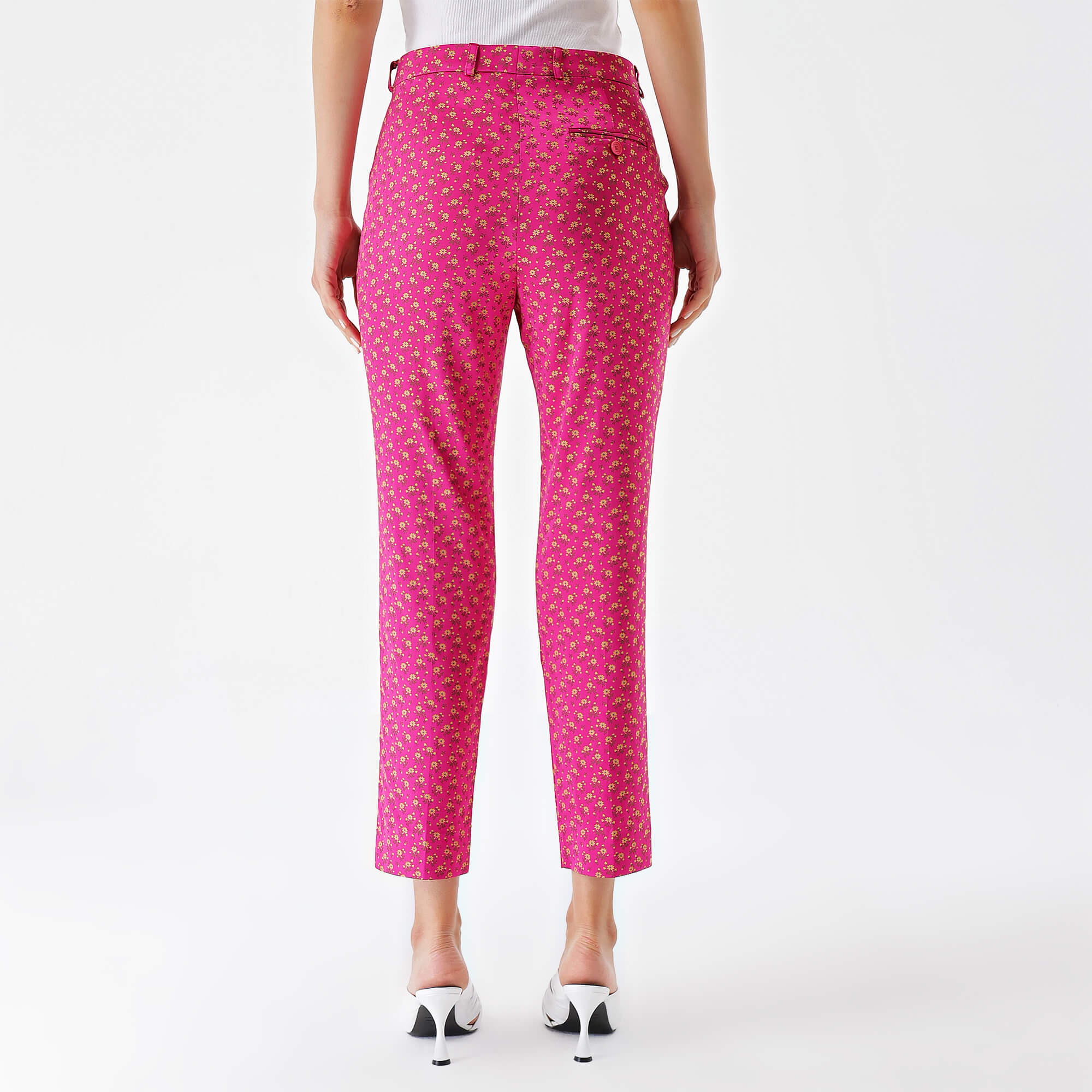 Etro-Pink Satin Floral Printed Trousers